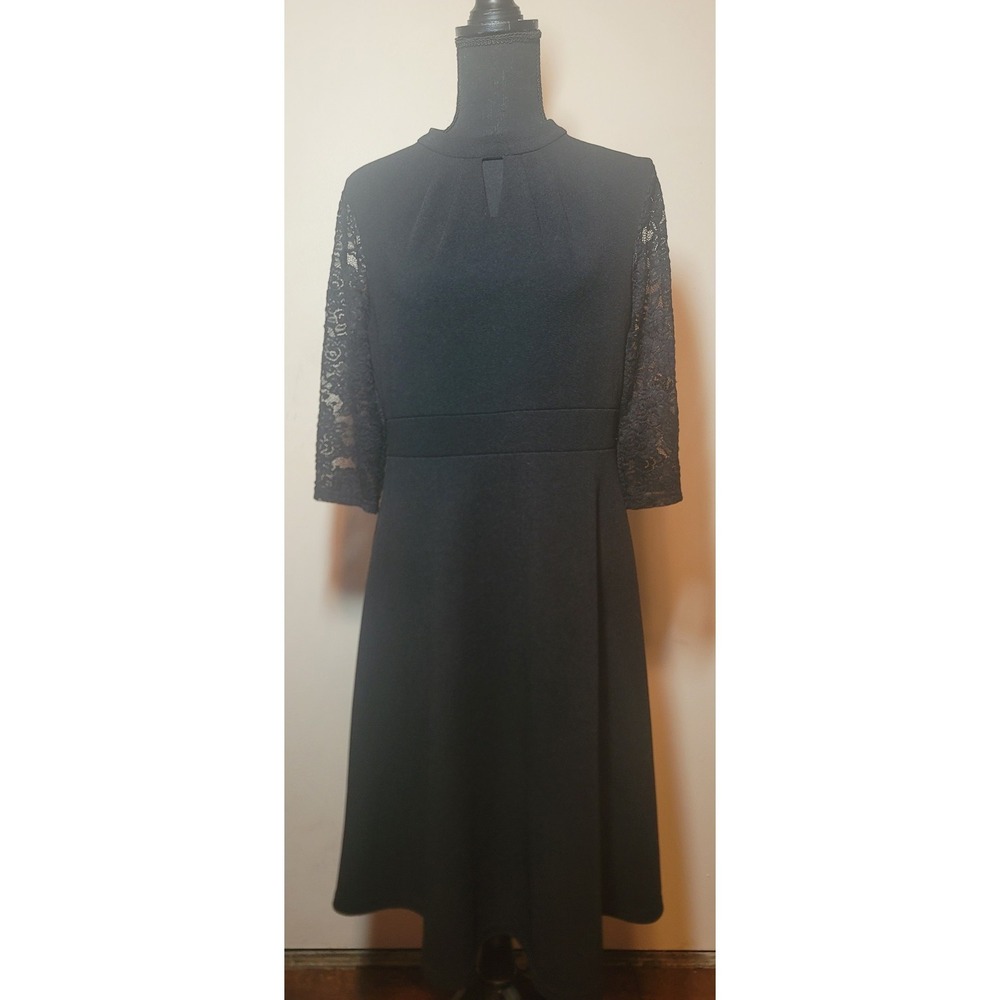 Women's Round Neck Hollow Out Lace Patchwork Retro Black Party Dress‎ by HOMEYEE